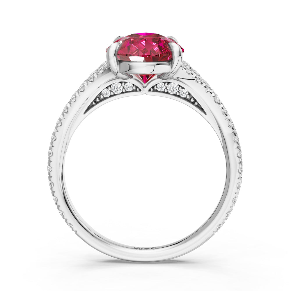 The Celestia Ring with Created Ruby Cut Diamond in 14KT Platinum view 2
