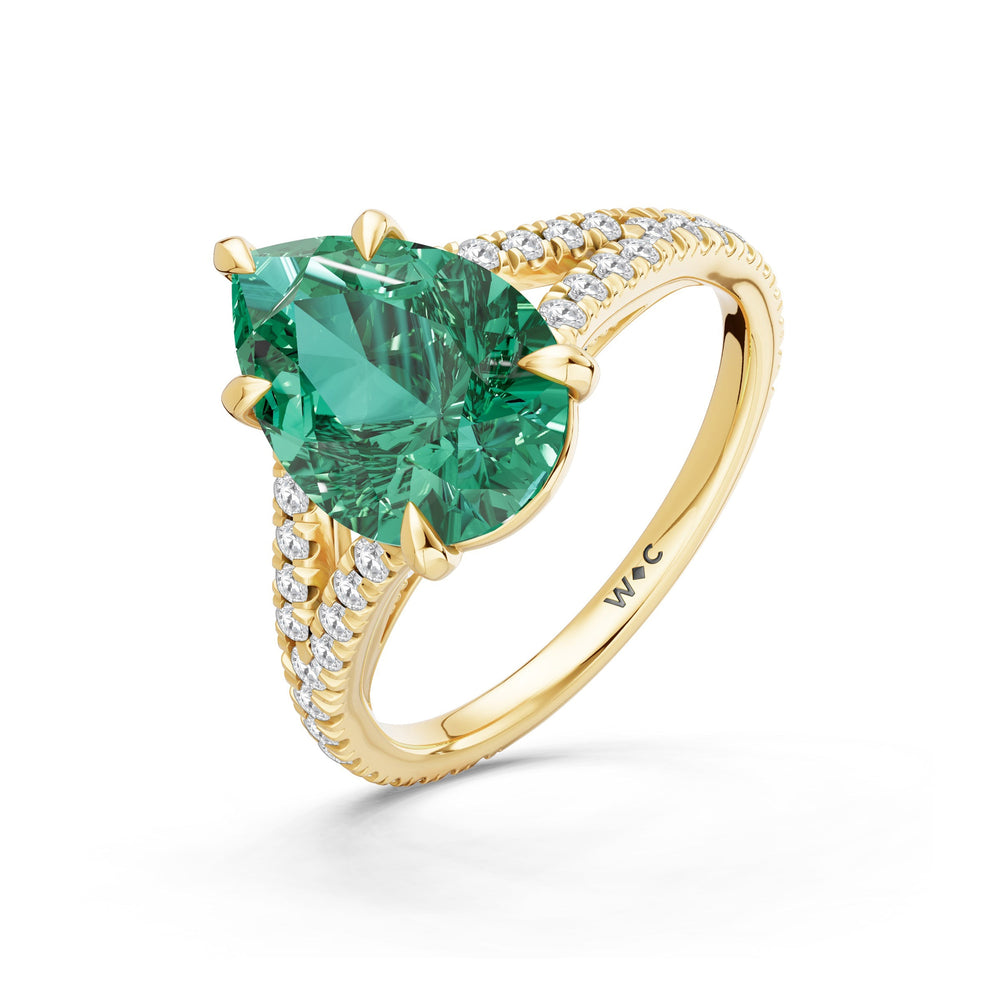 The Celestia Ring with Created Emerald Cut Diamond in 14KT Yellow Gold view 3
