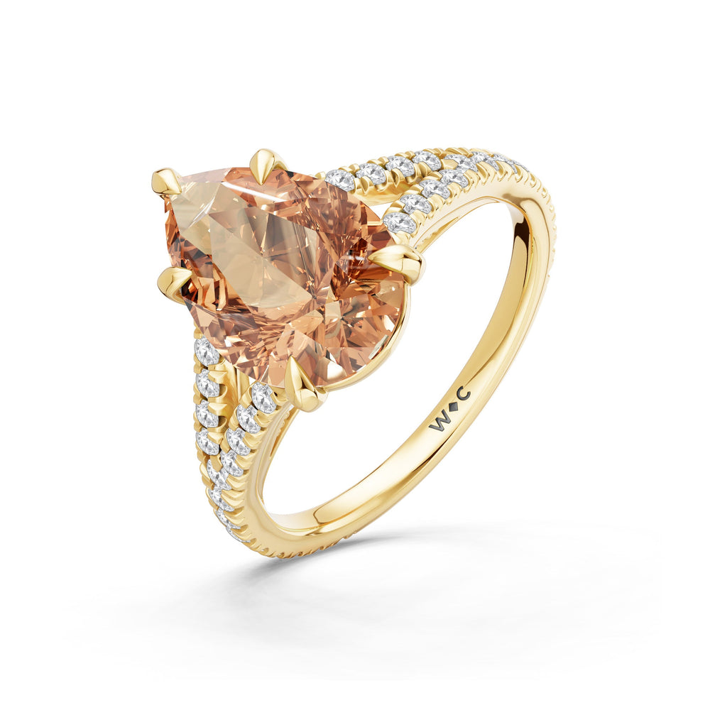 The Celestia Ring with Created Morganite Cut Diamond in 14KT Yellow Gold view 3
