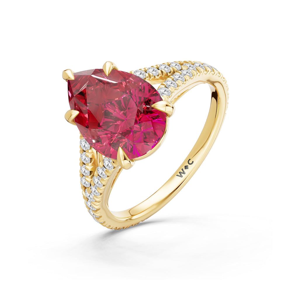 The Celestia Ring with Created Ruby Cut Diamond in 14KT Yellow Gold view 3
