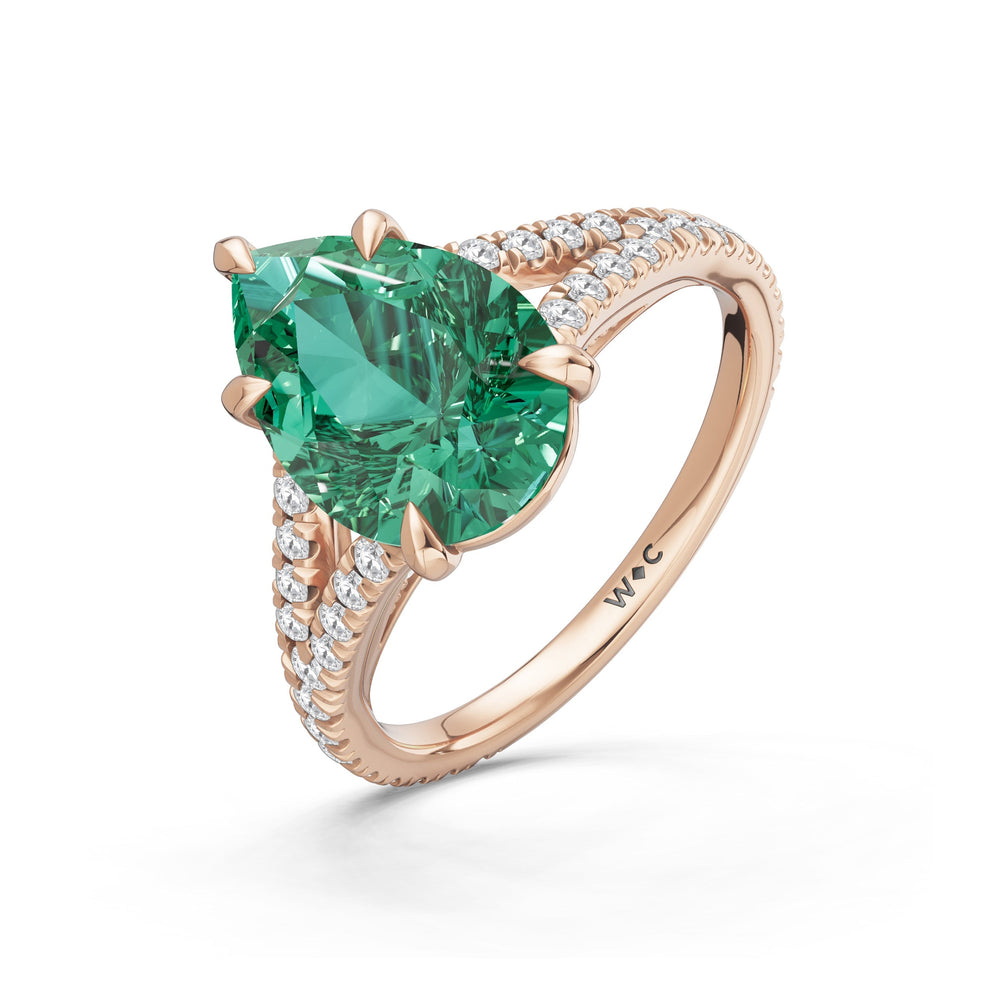 The Celestia Ring with Created Emerald Cut Diamond in 14KT Rose Gold view 3
