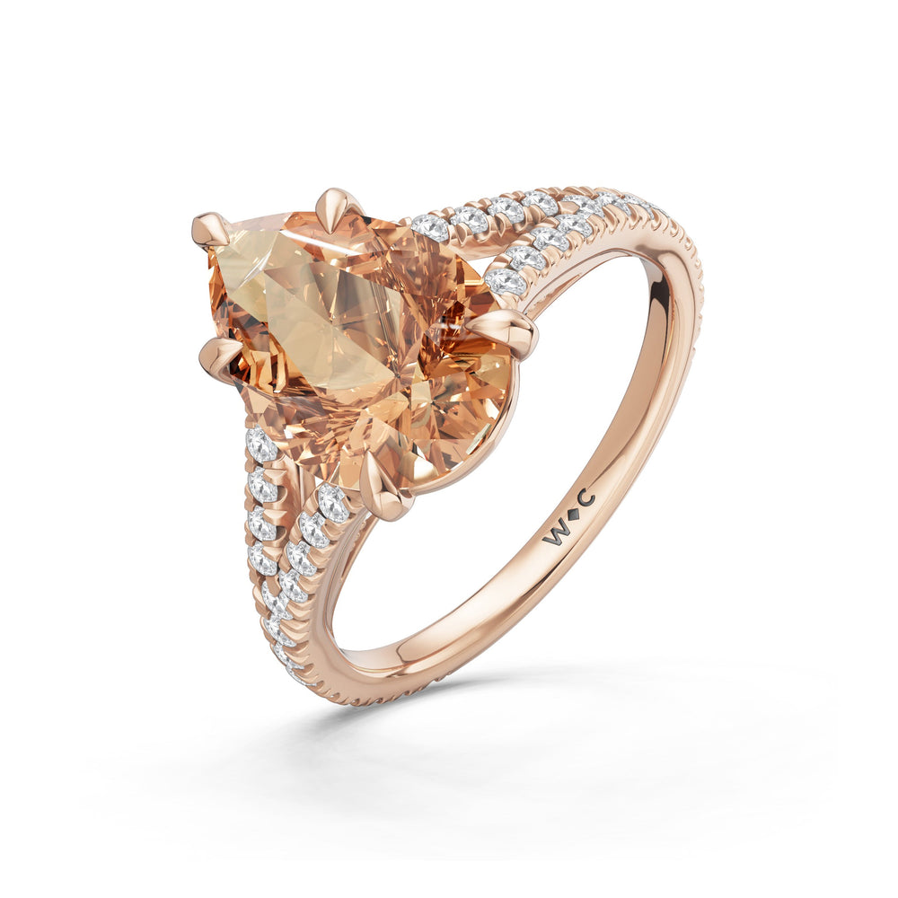 The Celestia Ring with Created Morganite Cut Diamond in 14KT Rose Gold view 3

