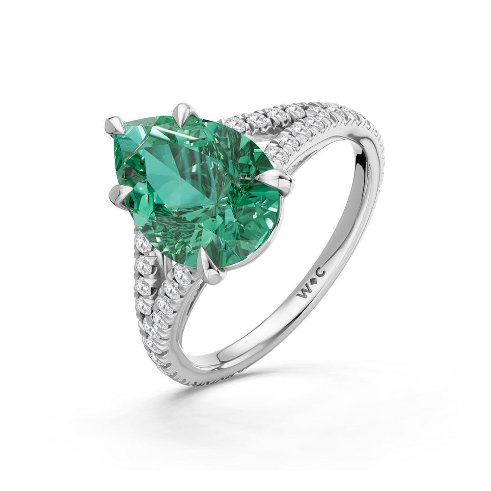 The Celestia Ring with Created Emerald Cut Diamond in 14KT Platinum view 3
