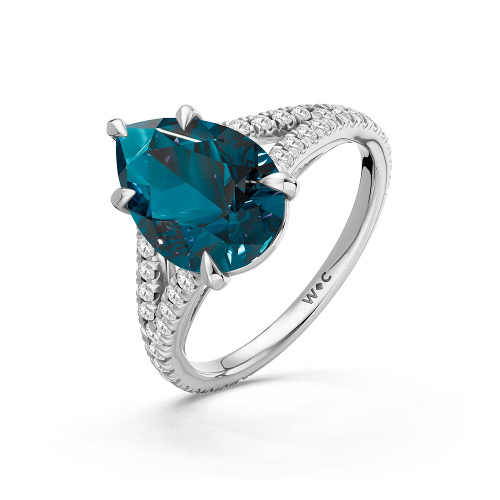 The Celestia Ring with Created London Blue Topaz Cut Diamond in 14KT Platinum view 3
