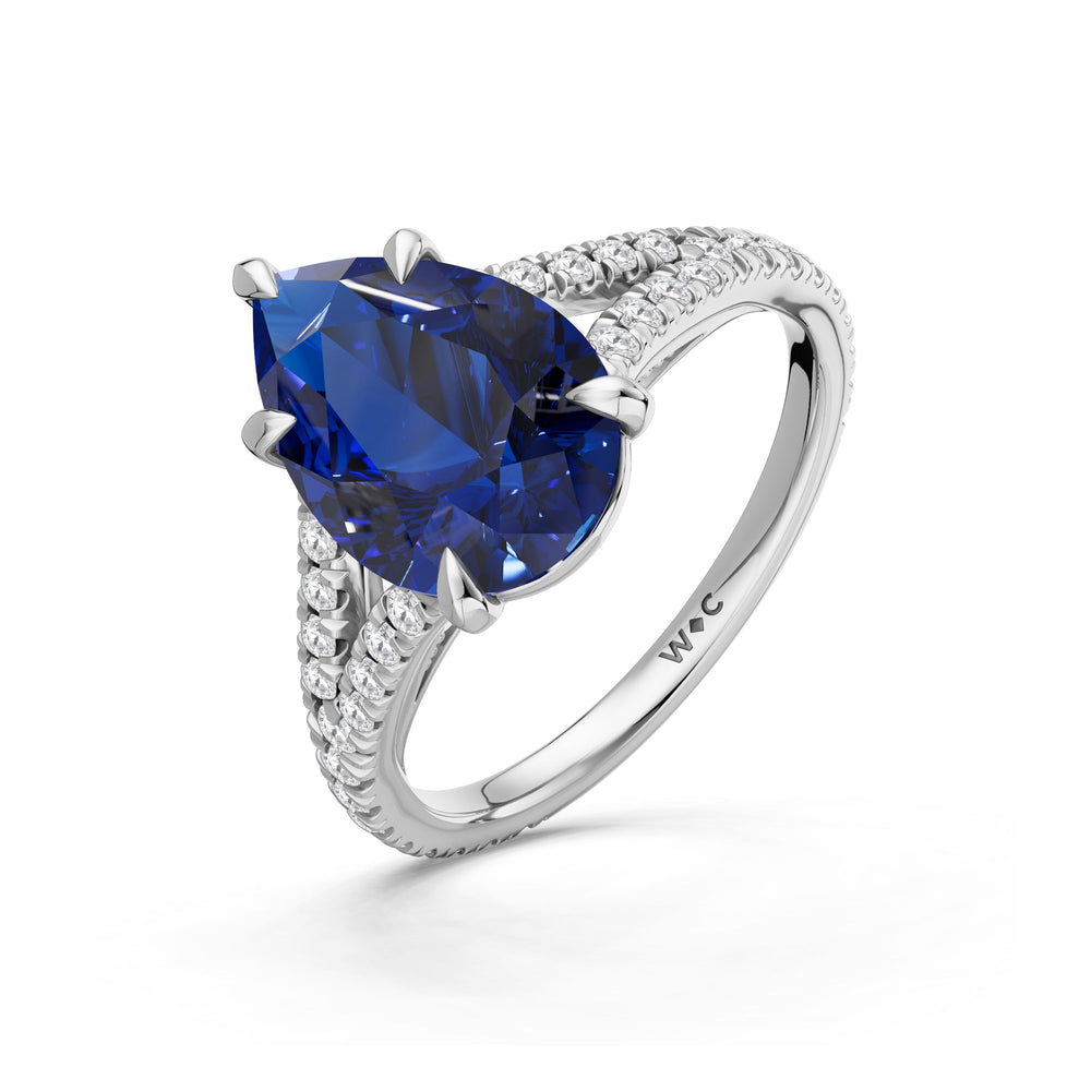 The Celestia Ring with Created Blue Sapphire Cut Diamond in 14KT Platinum view 3
