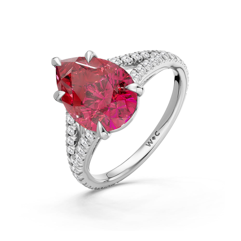 The Celestia Ring with Created Ruby Cut Diamond in 14KT Platinum view 3
