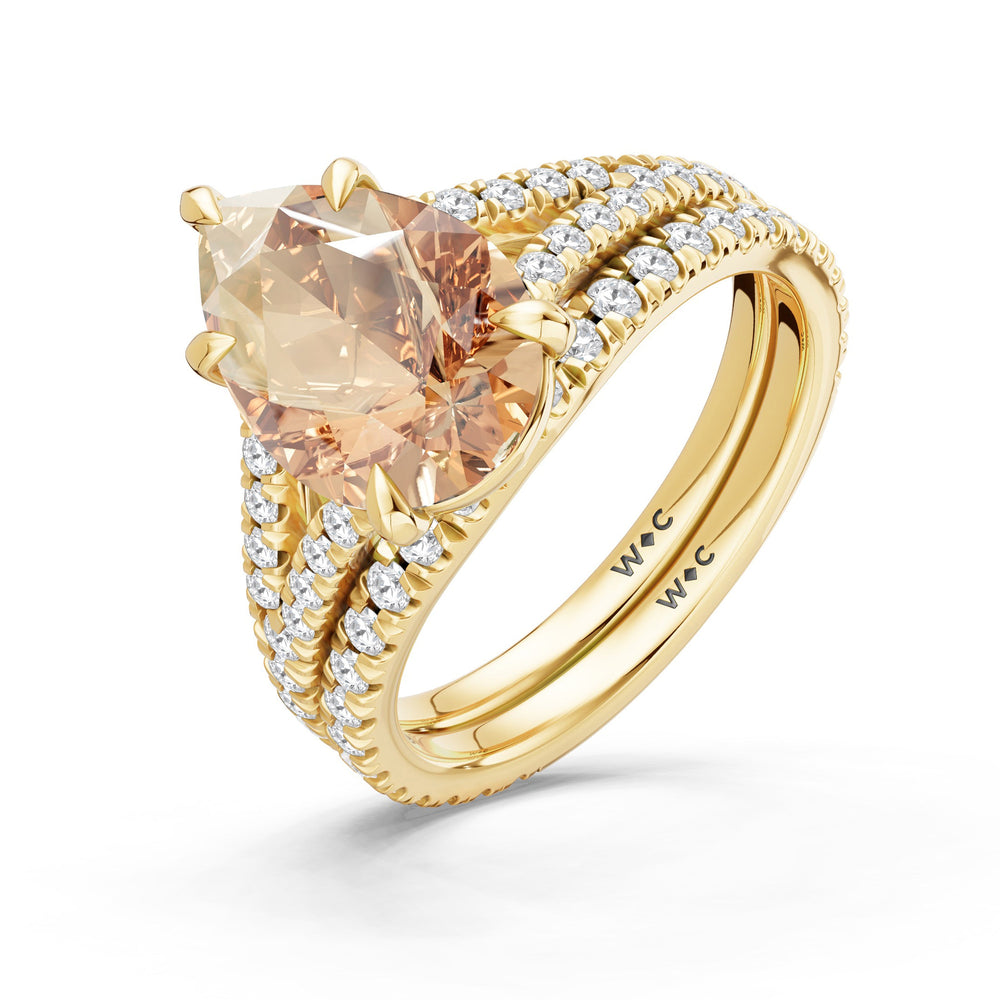 The Celestia Ring with Created Morganite Cut Diamond in 14KT Yellow Gold view 4
