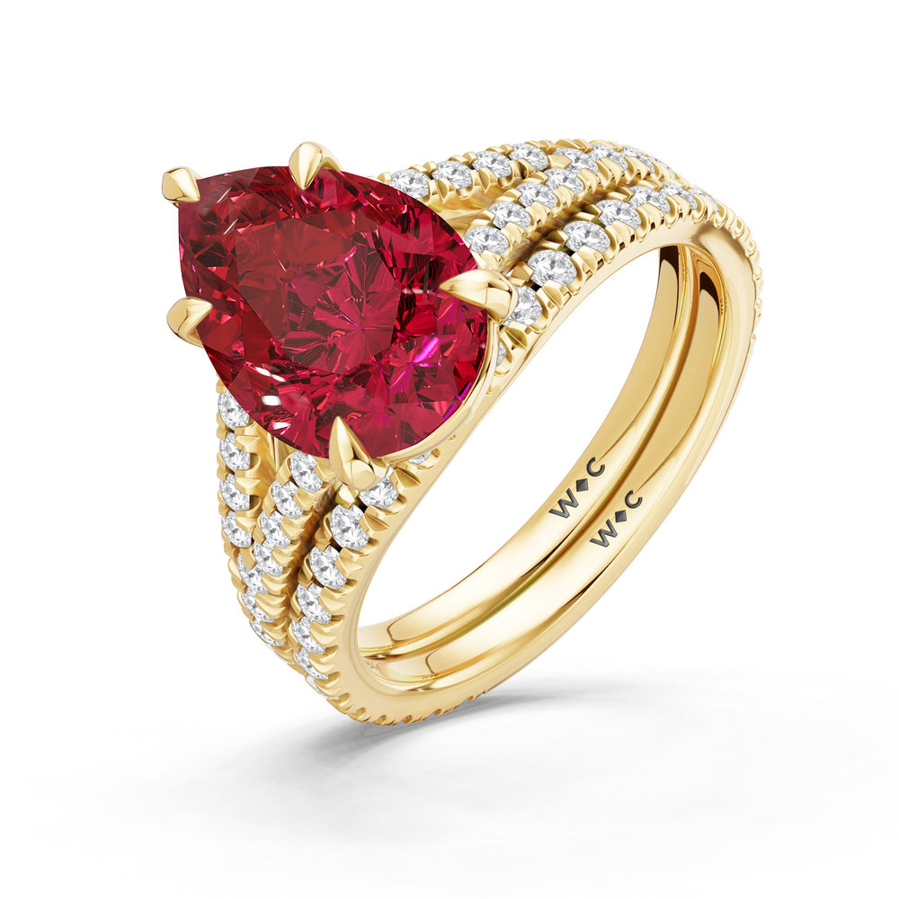 The Celestia Diamond Wedding Band with Created Ruby Cut Diamond in 14KT Yellow Gold view 3
