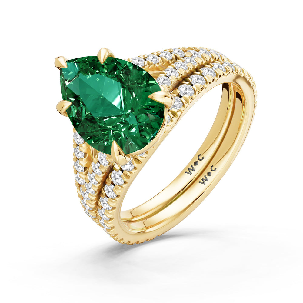 The Celestia Diamond Wedding Band with Created Emerald Cut Diamond in 14KT Yellow Gold view 3
