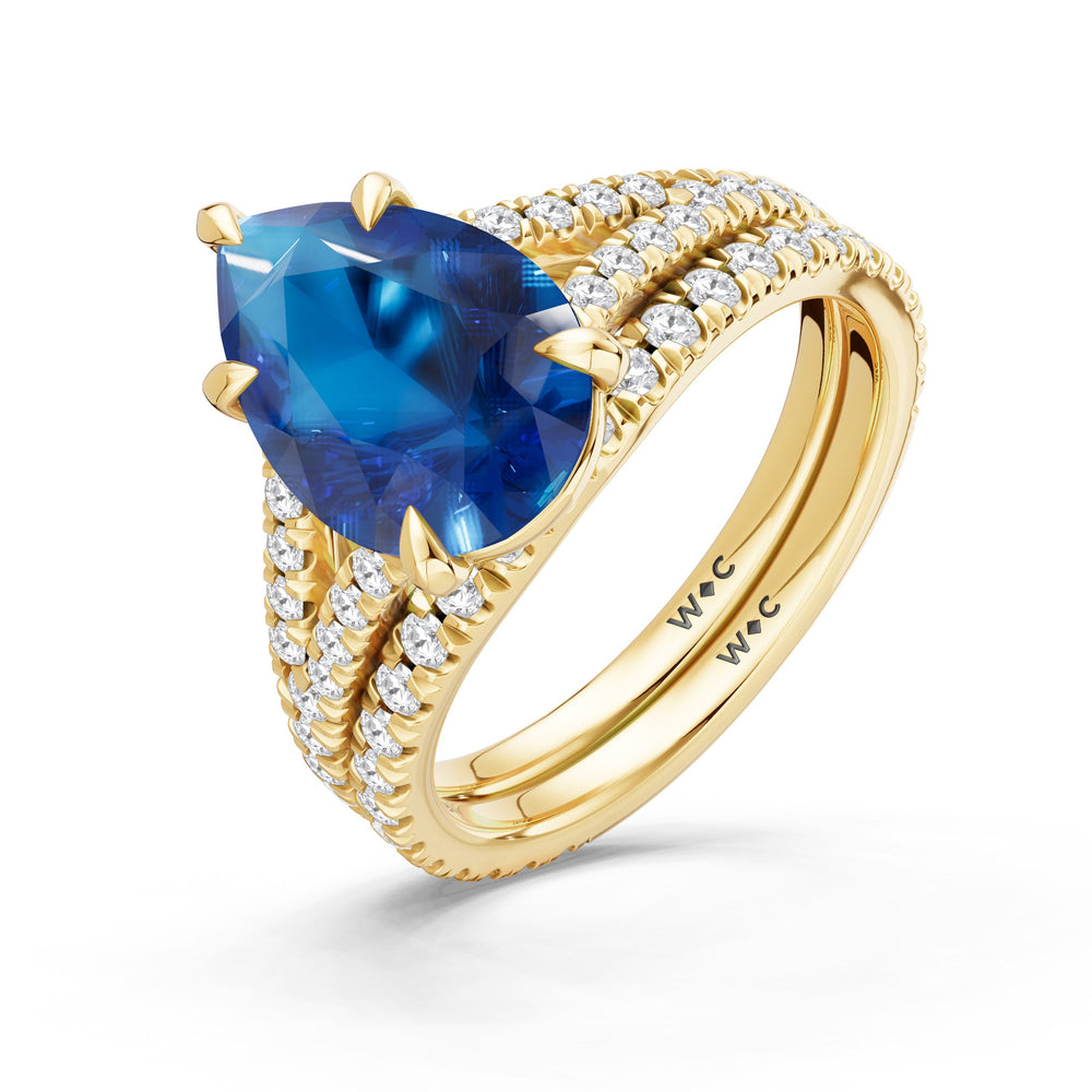 The Celestia Diamond Wedding Band with Created Blue Sapphire Cut Diamond in 14KT Yellow Gold view 3
