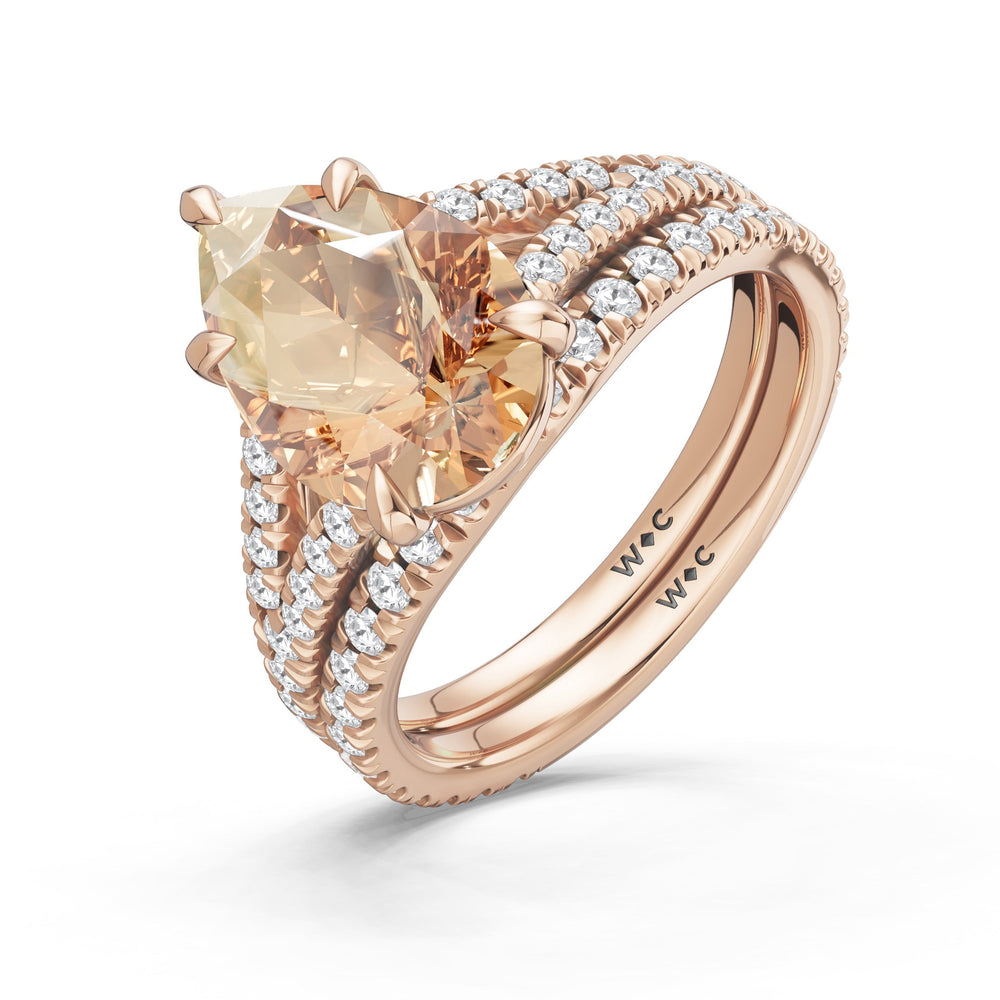 The Celestia Ring with Created Morganite Cut Diamond in 14KT Rose Gold view 4
