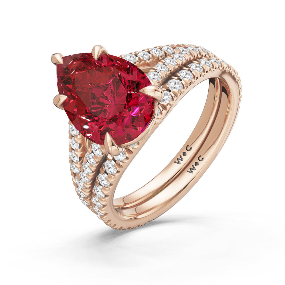 The Celestia Diamond Wedding Band with Created Ruby Cut Diamond in 14KT Rose Gold view 3
