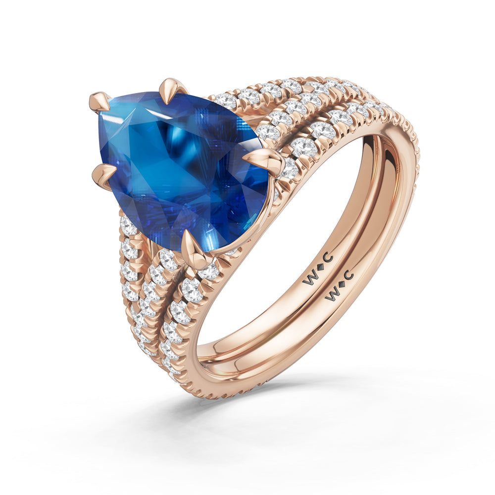 The Celestia Ring with Created Blue Sapphire Cut Diamond in 14KT Rose Gold view 4
