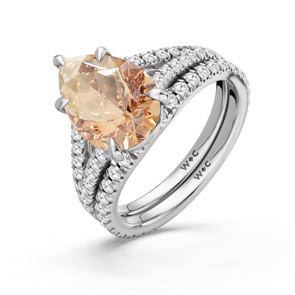The Celestia Ring with Created Morganite Cut Diamond in 14KT Platinum view 4
