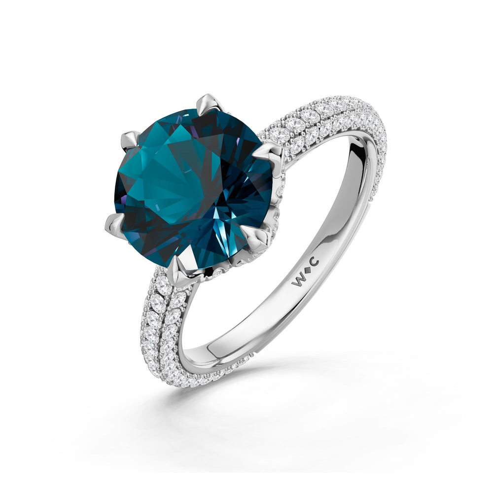 The Florence Ring with Created London Blue Topaz Cut Diamond in 14KT Platinum view 3
