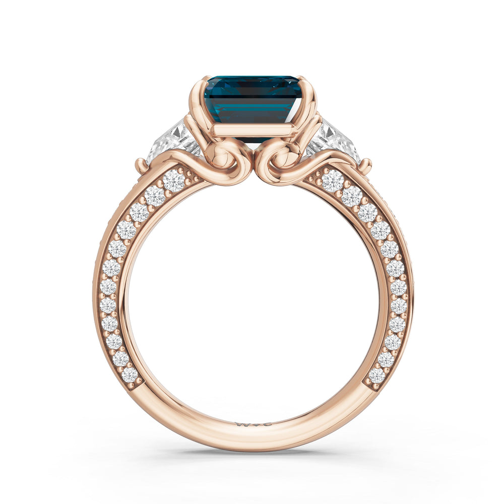 The Viridienne Ring with Created London Blue Topaz Cut Diamond in 14KT Rose Gold view 2
