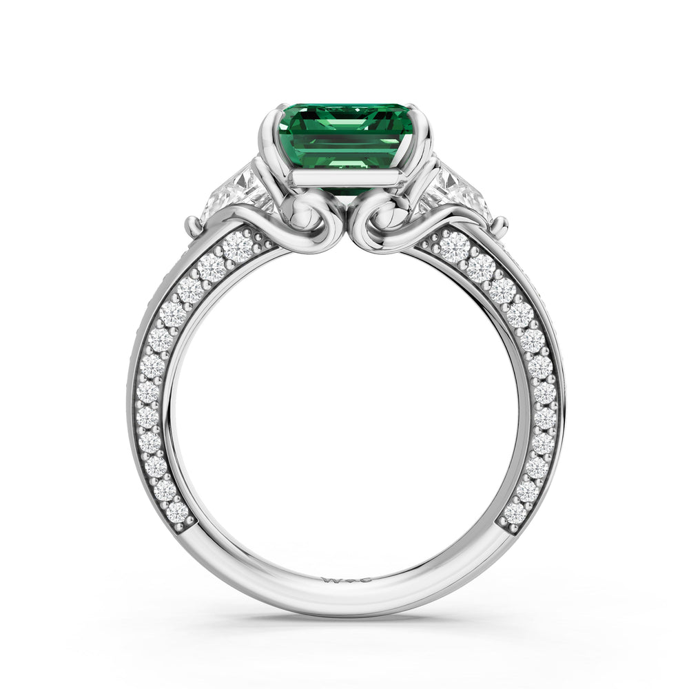 The Viridienne Ring with Created Emerald Cut Diamond in 14KT Platinum view 2
