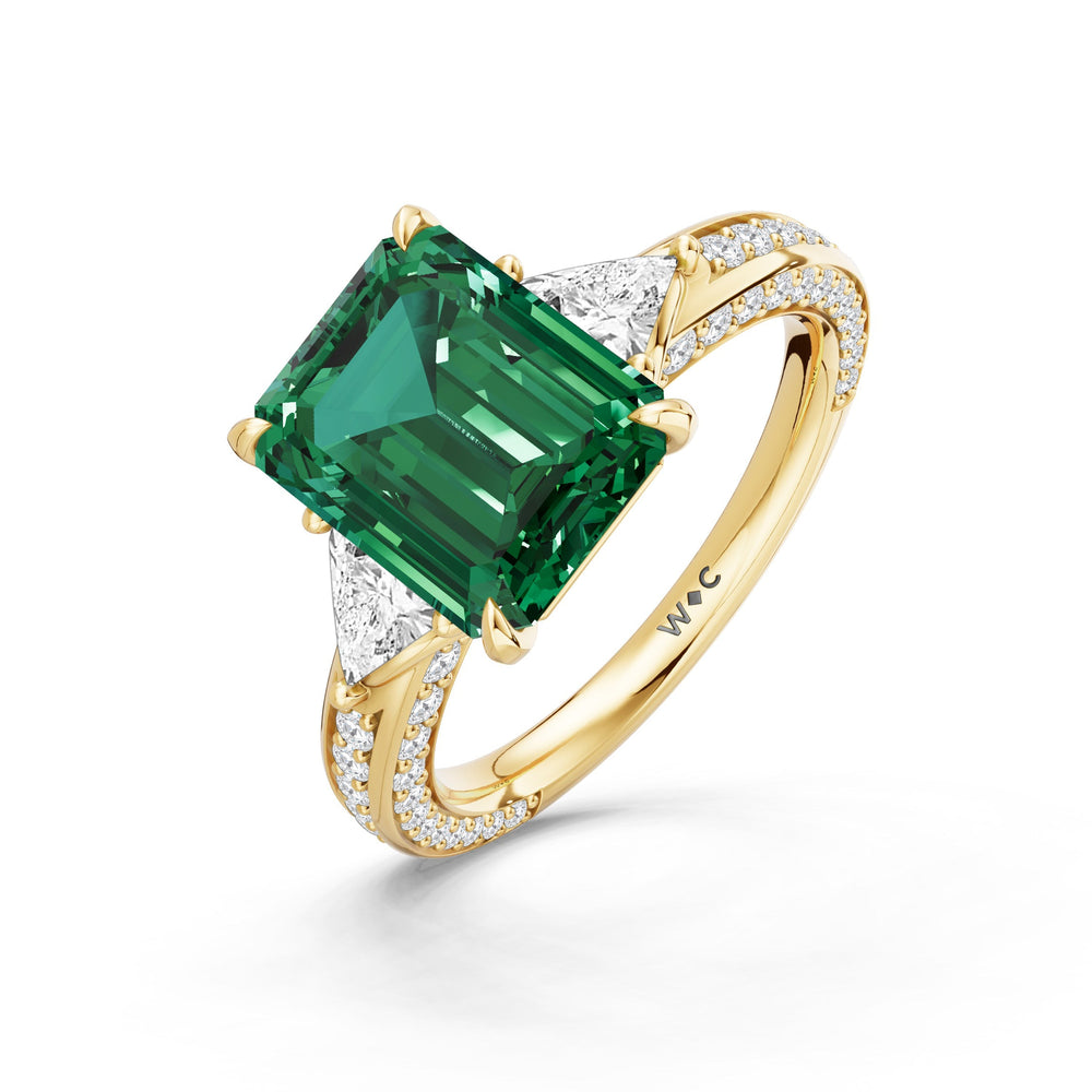 The Viridienne Ring with Created Emerald Cut Diamond in 14KT Yellow Gold view 3
