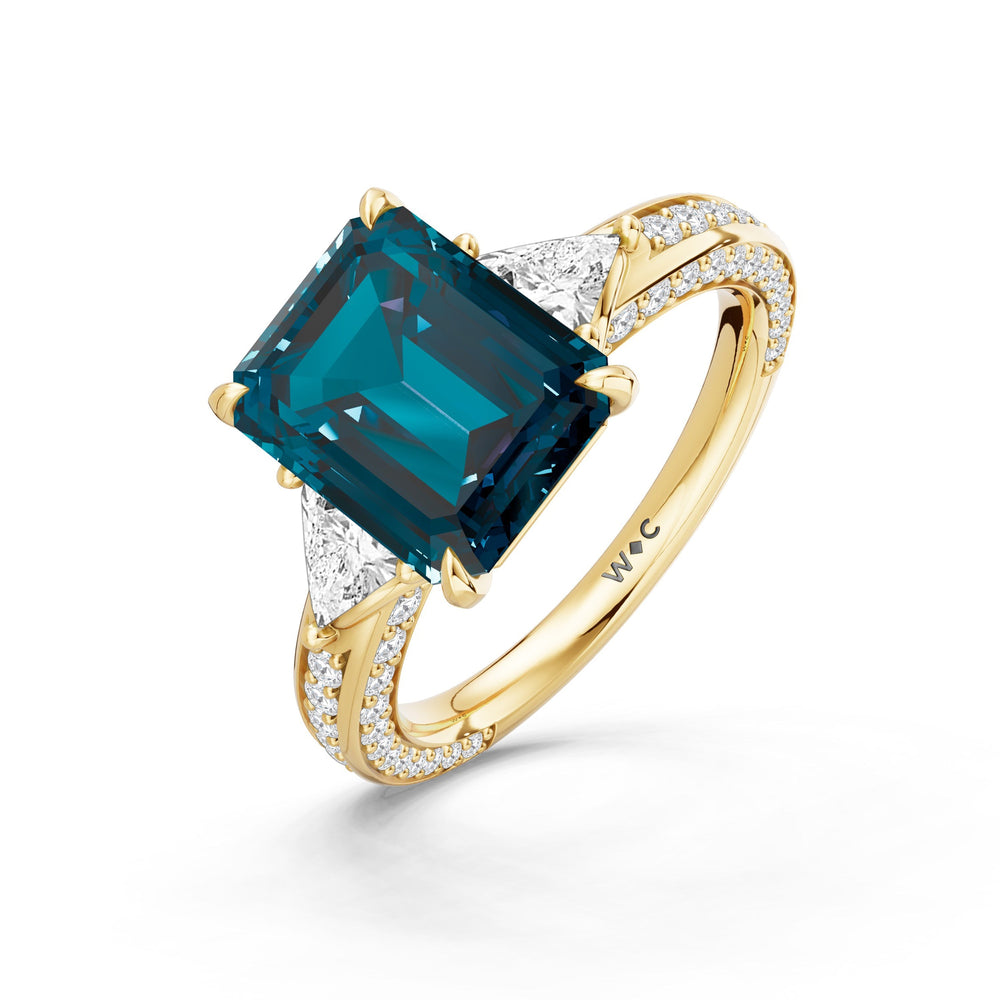 The Viridienne Ring with Created London Blue Topaz Cut Diamond in 14KT Yellow Gold view 3
