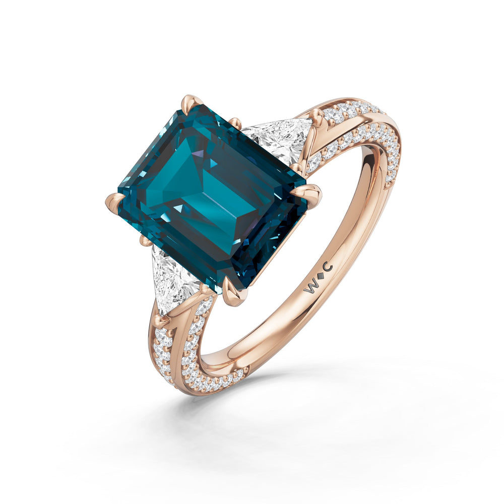 The Viridienne Ring with Created London Blue Topaz Cut Diamond in 14KT Rose Gold view 3
