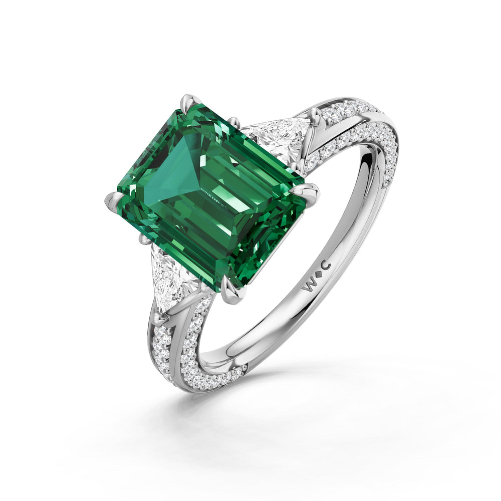 The Viridienne Ring with Created Emerald Cut Diamond in 14KT Platinum view 3
