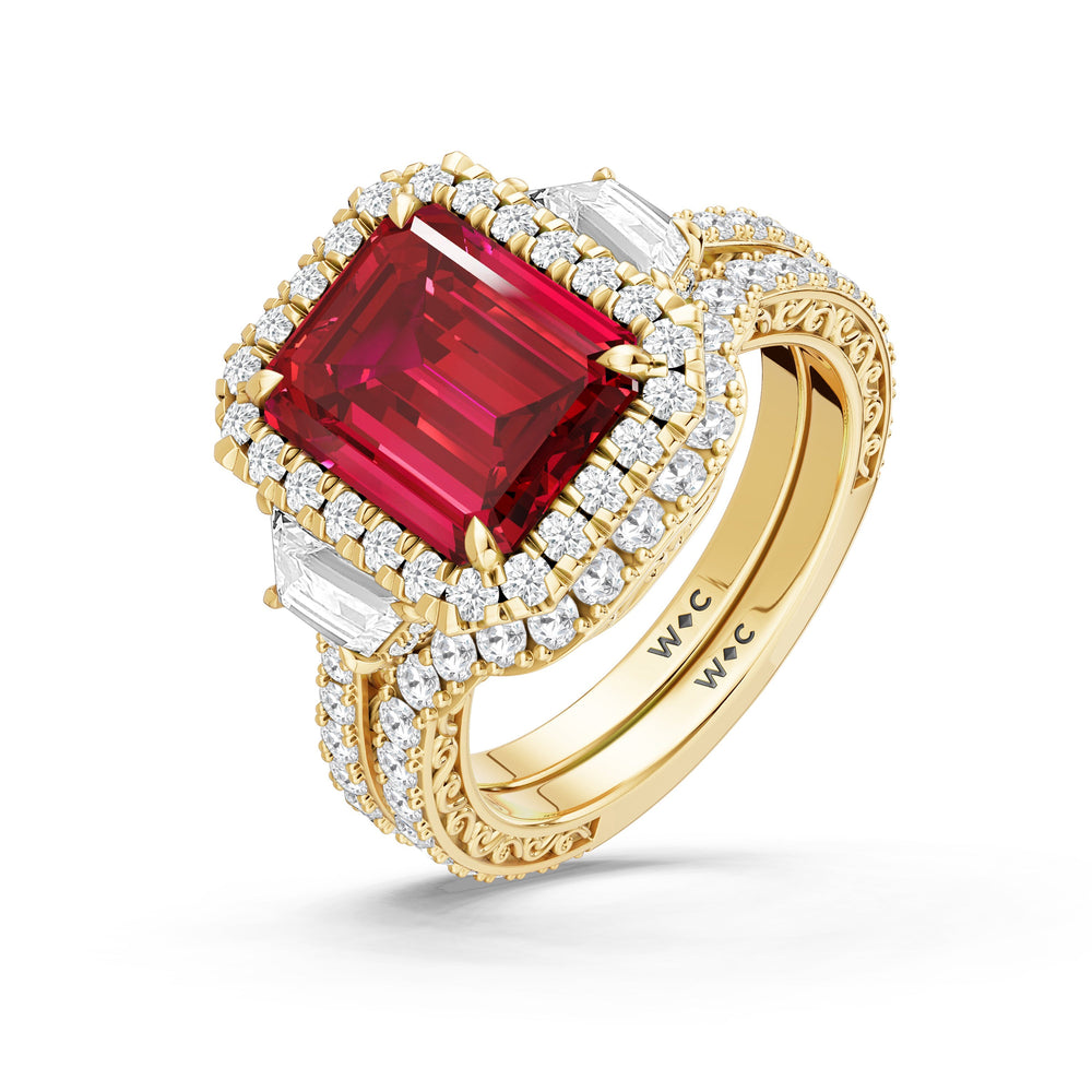 The Nocturne Diamond Wedding Band with Created Ruby Cut Diamond in 14KT Yellow Gold view 3
