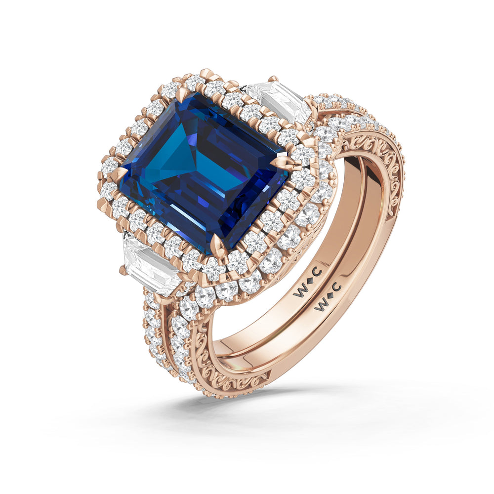 The Nocturne Diamond Wedding Band with Created Blue Sapphire Cut Diamond in 14KT Rose Gold view 3
