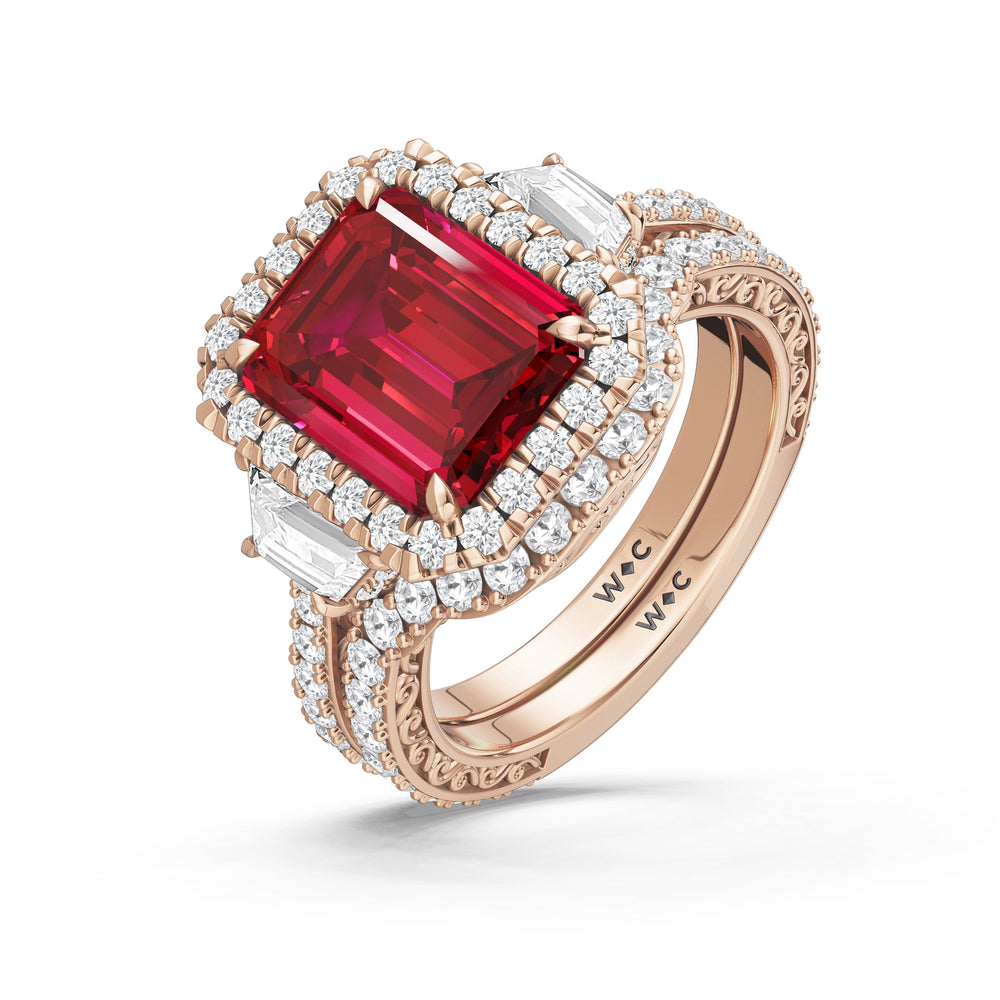 The Nocturne Diamond Wedding Band with Created Ruby Cut Diamond in 14KT Rose Gold view 3
