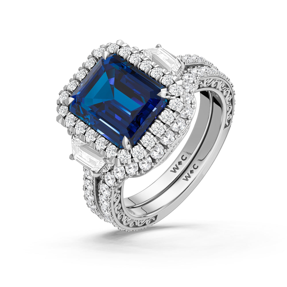 The Nocturne Diamond Wedding Band with Created Blue Sapphire Cut Diamond in 14KT Platinum view 3
