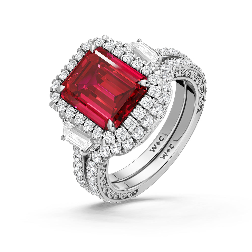 The Nocturne Diamond Wedding Band with Created Ruby Cut Diamond in 14KT Platinum view 3
