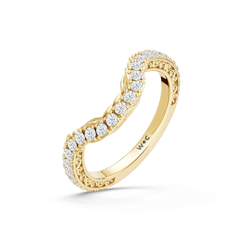 The Nocturne Diamond Wedding Band with Created London Blue Topaz Cut Diamond in 14KT Yellow Gold view 4
