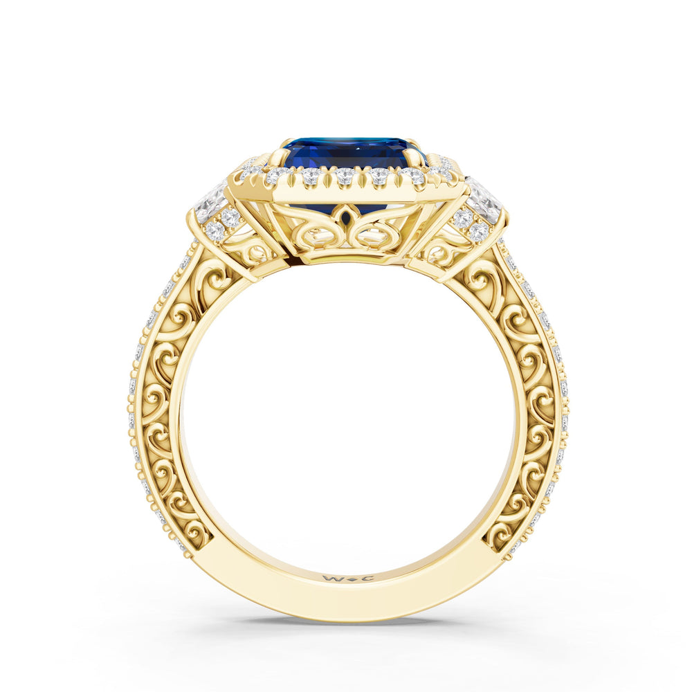 The Nocturne Ring with Created Blue Sapphire Cut Diamond in 14KT Yellow Gold view 2
