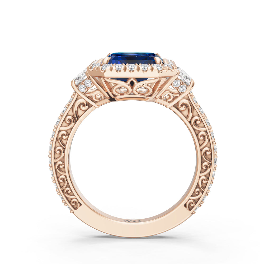 The Nocturne Ring with Created Blue Sapphire Cut Diamond in 14KT Rose Gold view 2

