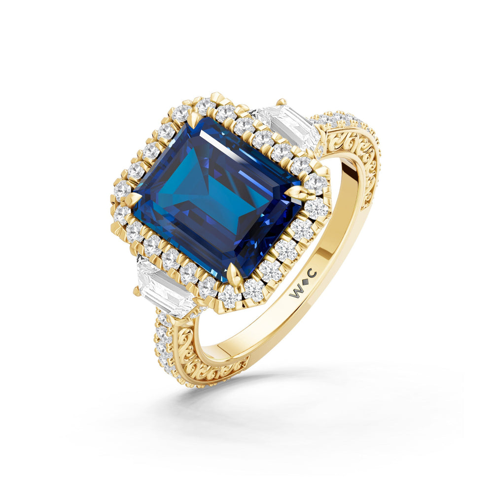 The Nocturne Ring with Created Blue Sapphire Cut Diamond in 14KT Yellow Gold view 3
