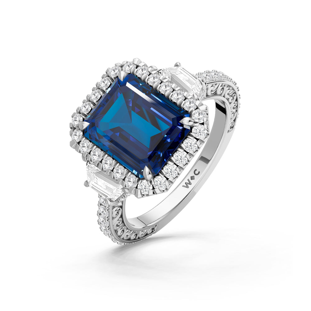 The Nocturne Ring with Created Blue Sapphire Cut Diamond in 14KT Platinum view 3

