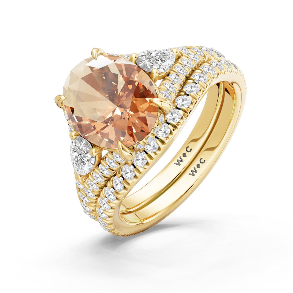 The Viridelle Diamond Wedding Band with Created Morganite Cut Diamond in 14KT Yellow Gold view 3
