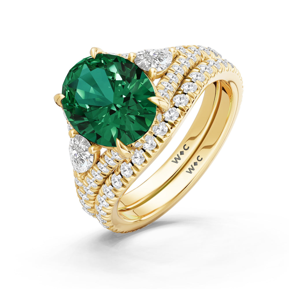 The Viridelle Diamond Wedding Band with Created Emerald Cut Diamond in 14KT Yellow Gold view 3

