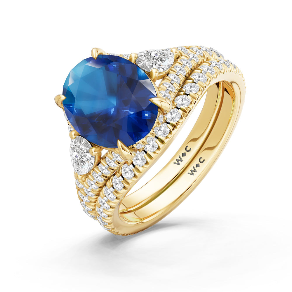 The Viridelle Diamond Wedding Band with Created Blue Sapphire Cut Diamond in 14KT Yellow Gold view 3
