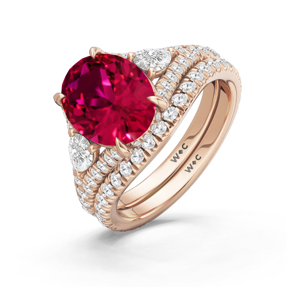 The Viridelle Diamond Wedding Band with Created Ruby Cut Diamond in 14KT Rose Gold view 3
