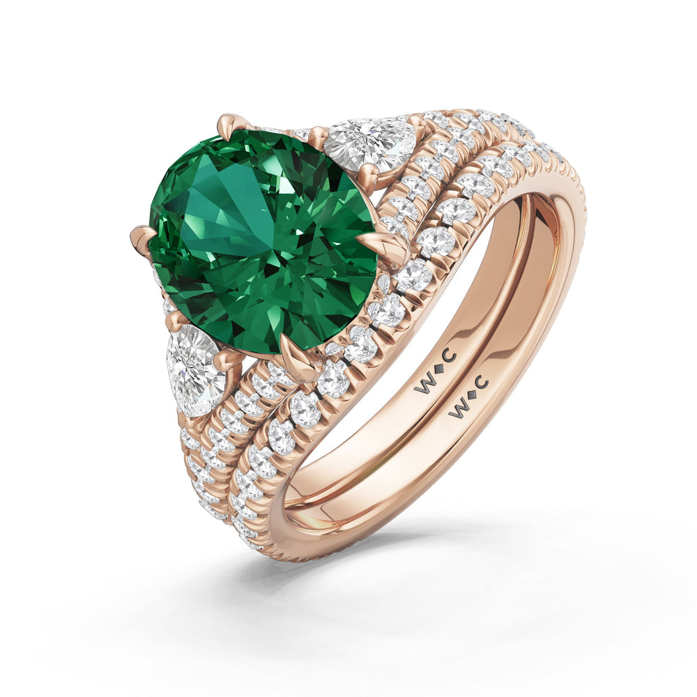 The Viridelle Diamond Wedding Band with Created Emerald Cut Diamond in 14KT Rose Gold view 3
