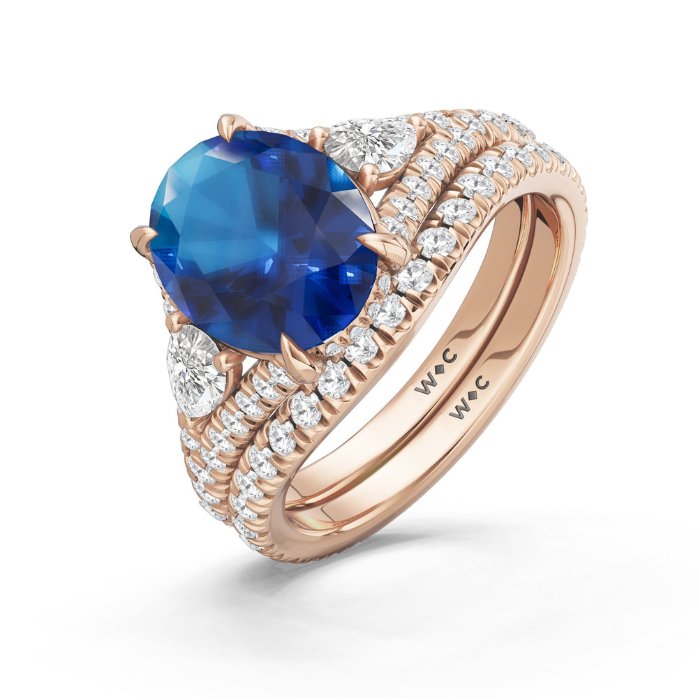 The Viridelle Diamond Wedding Band with Created Blue Sapphire Cut Diamond in 14KT Rose Gold view 3
