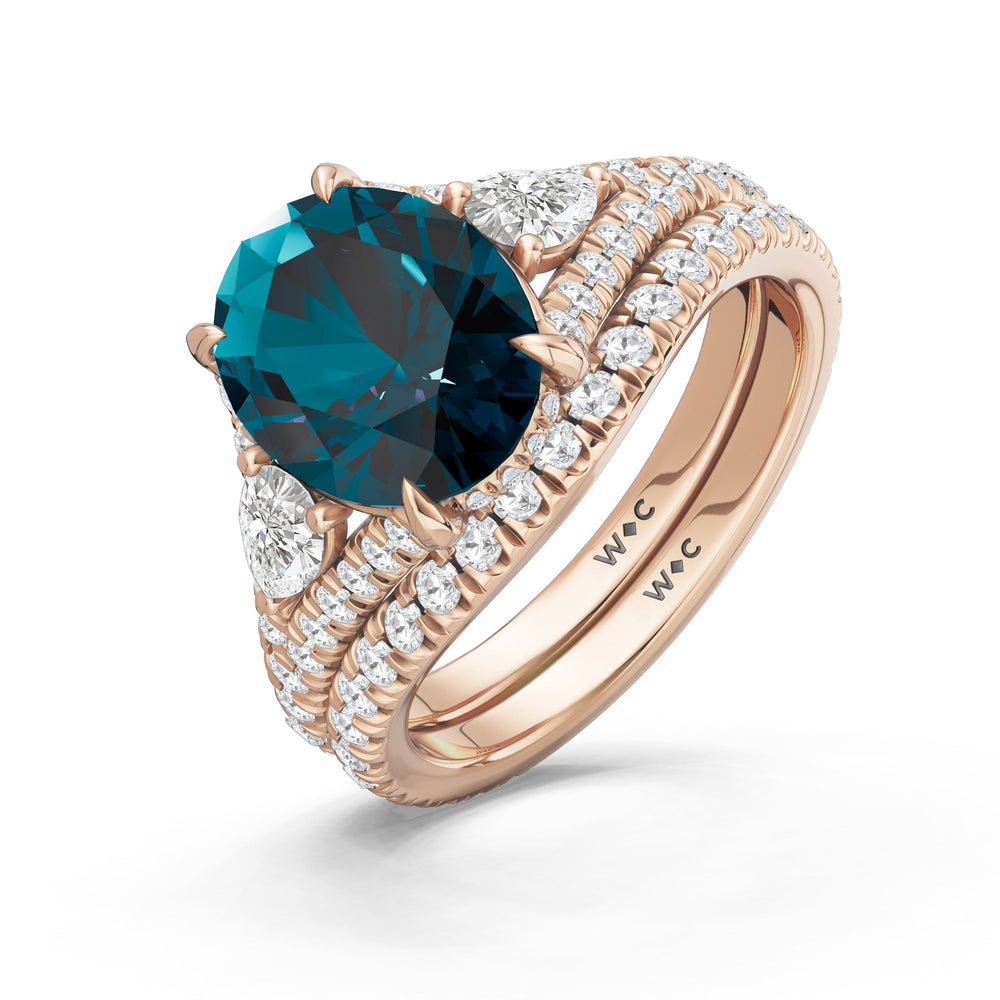 The Viridelle Diamond Wedding Band with Created London Blue Topaz Cut Diamond in 14KT Rose Gold view 3
