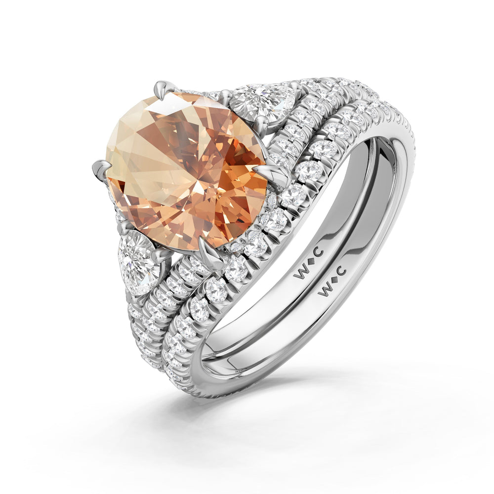 The Viridelle Diamond Wedding Band with Created Morganite Cut Diamond in 14KT Platinum view 3
