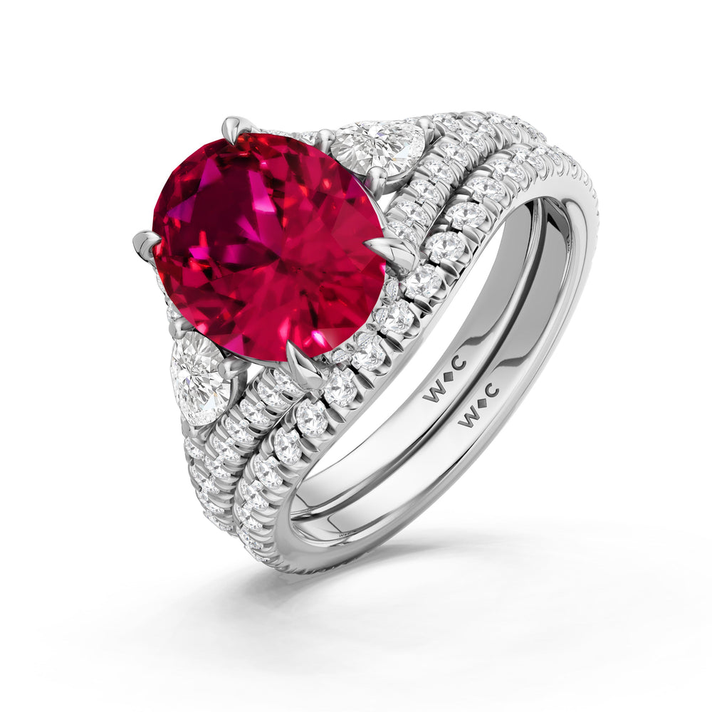 The Viridelle Diamond Wedding Band with Created Ruby Cut Diamond in 14KT Platinum view 3

