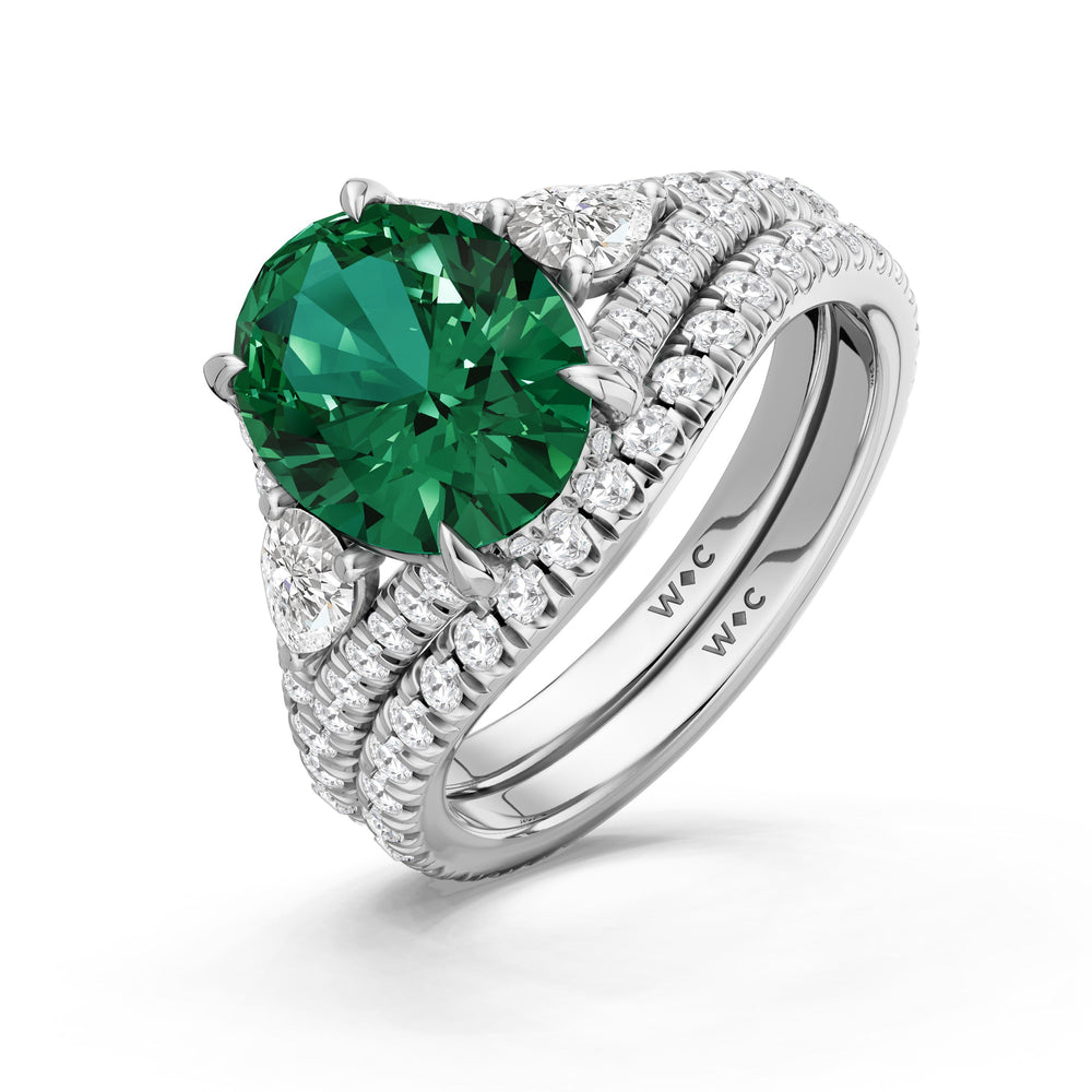 The Viridelle Diamond Wedding Band with Created Emerald Cut Diamond in 14KT Platinum view 3
