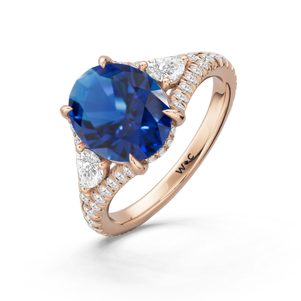 The Viridelle Ring with Created Blue Sapphire Cut Diamond in 14KT Rose Gold view 3
