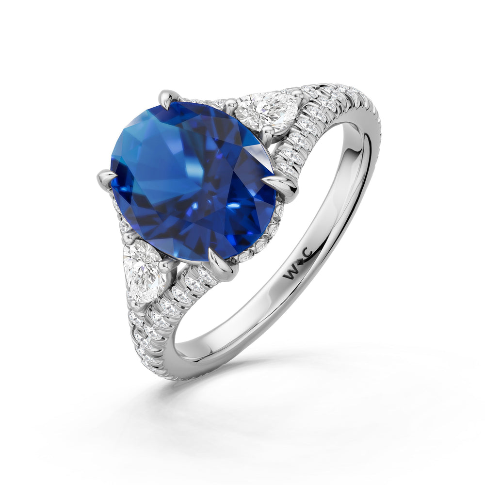 The Viridelle Ring with Created Blue Sapphire Cut Diamond in 14KT Platinum view 3
