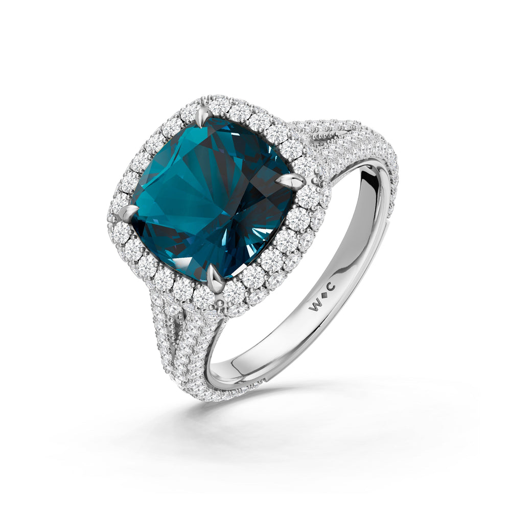 The Viridalis Ring with Created London Blue Topaz Cut Diamond in 14KT Platinum view 3
