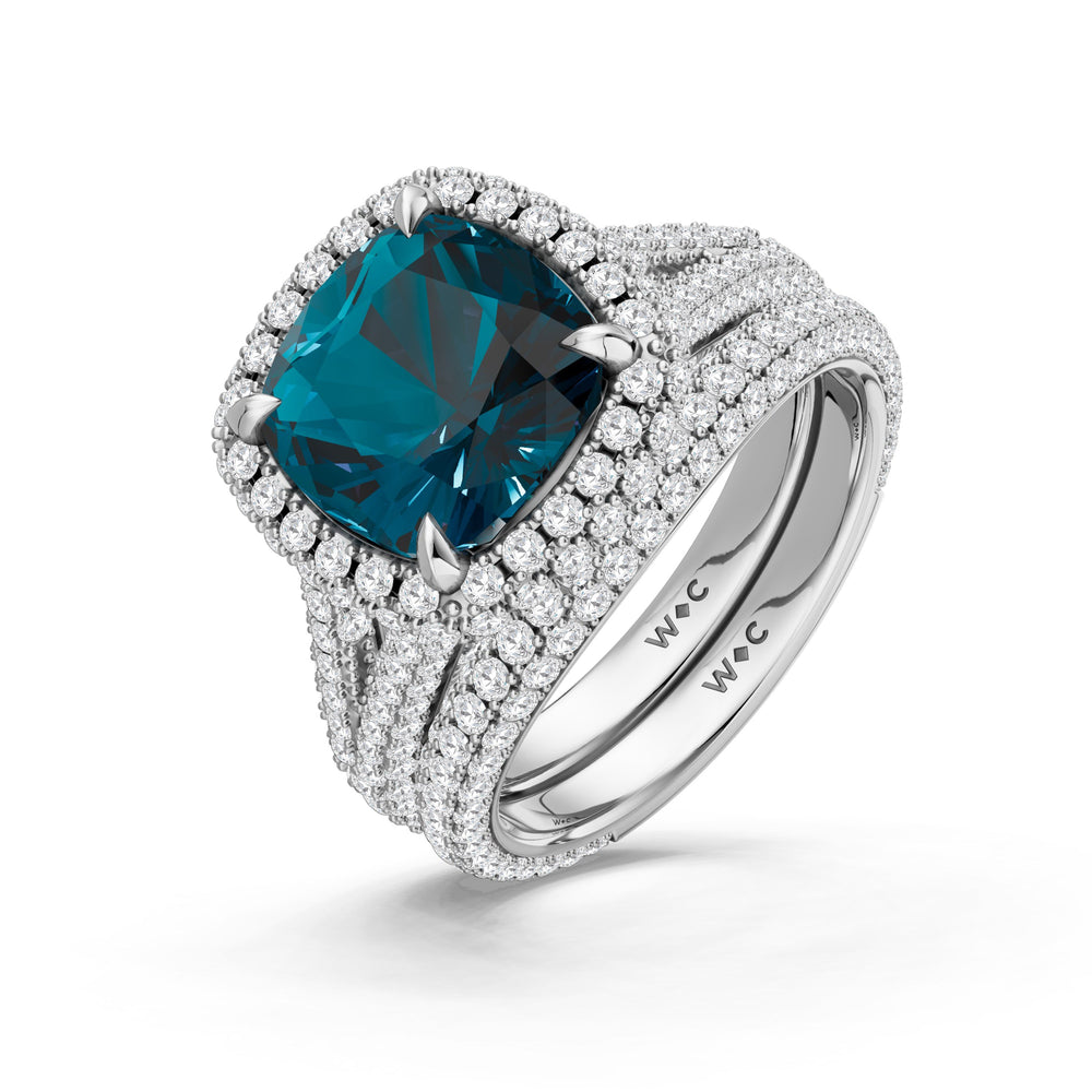The Viridalis Ring with Created London Blue Topaz Cut Diamond in 14KT Platinum view 4
