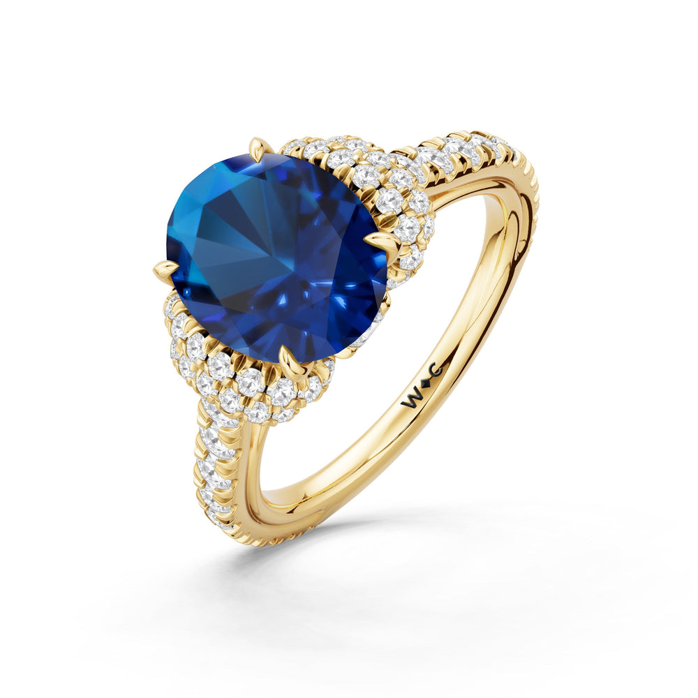 The Aurielle Ring with Created Blue Sapphire Cut Diamond in 14KT Yellow Gold view 3
